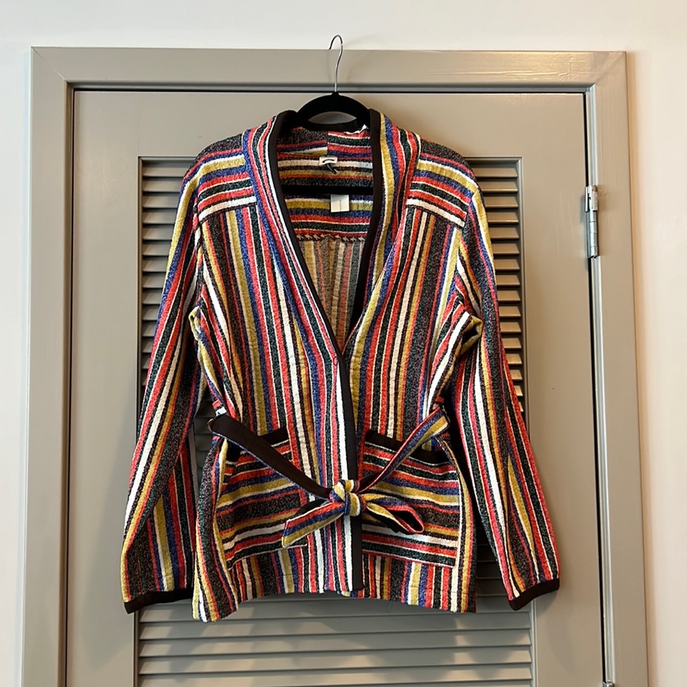 Anthropologie Multicolor Striped Belted Jacket Cardigan Boho L